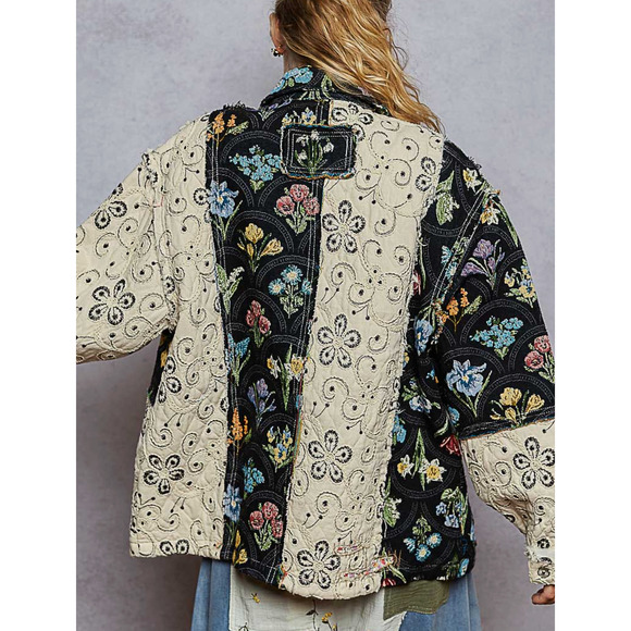 POL Large Quilted Pocket Stiched Open Floral Tapestry Jackety Patchwork NEW - Picture 3 of 5